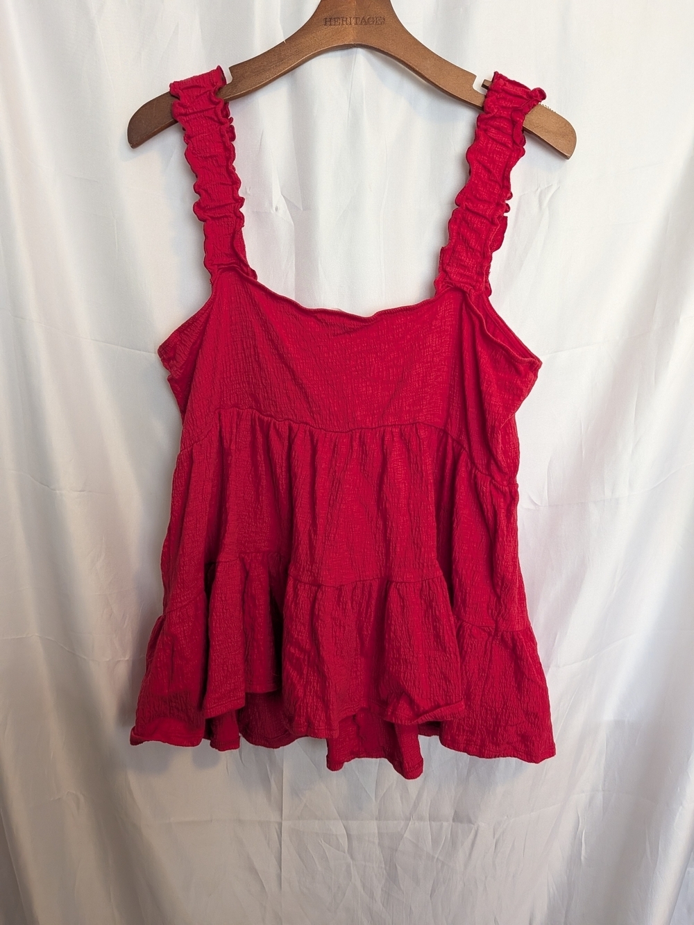 Arula Scarlet Red Tiered Babydoll Top with Smocked Ruffle Straps - Size A - Picture 4 of 5